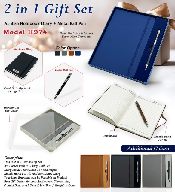 2 in 1 gift set diary and metal ball pen